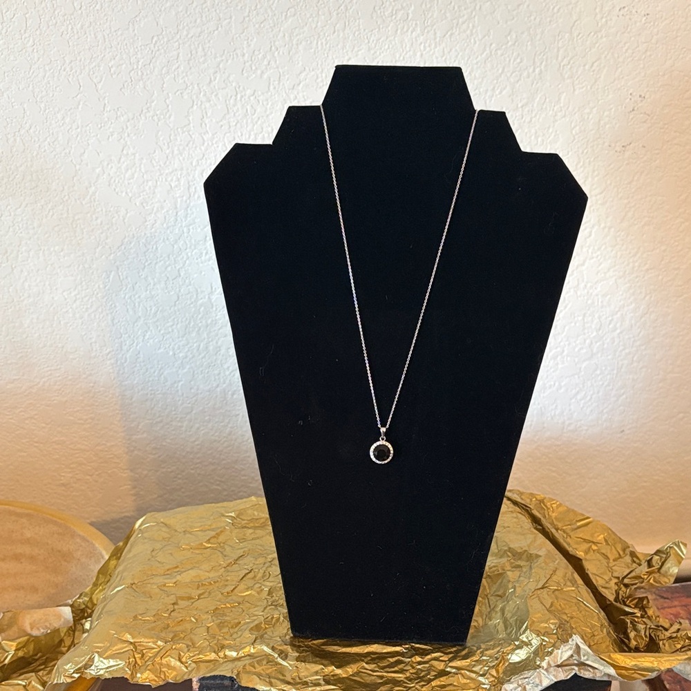 Versona Silvertone Onyx Crystal and CZ Pendant Necklace